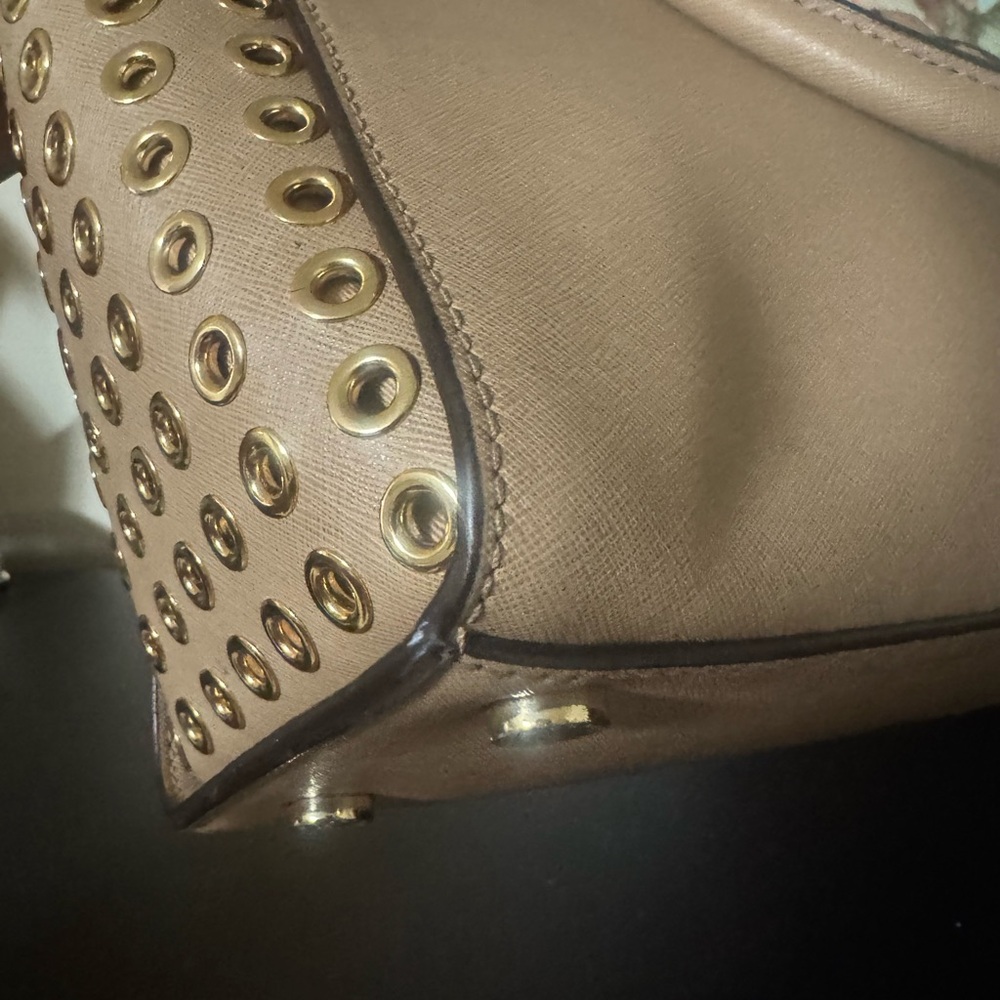 Michael Kors Beige Satchel with Gold Accents - Picture 7 of 11